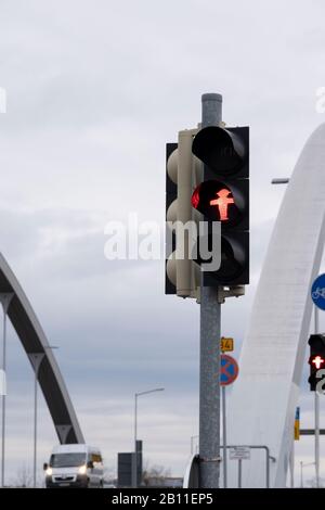 Ampelmaennchen est-allemand, le feu rouge pour les piétons pour arrêter, vestige d'une ancienne époque de la RDA à Berlin Est Allemagne Europe Banque D'Images