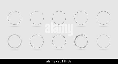 Flèches rondes. Cercle avec jeu d'icônes de flèche, symboles de progression. Le cercle en pointillés forme l'illustration vectorielle Illustration de Vecteur