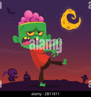 Dessin animé mignon zombie. Illustration vectorielle Halloween d'un monstre heureux Illustration de Vecteur