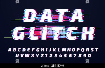 Police de sorcière. Alphabet Digital glitchi, lettres d'écran de jeu et vieux jeu de vecteurs de lettrage d'affichage cassé Illustration de Vecteur