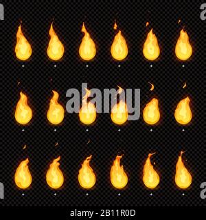 Animation incendie. Flammes flamboyantes, flammes flamboyantes et flammes d'incendie animées, images d'animations vectorielles isolées Illustration de Vecteur