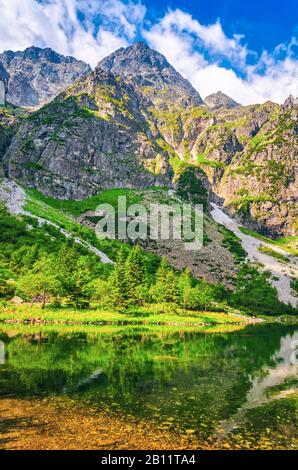 Vue sur le lac Morskie Oko (Eye of the Sea) dans les montagnes Tatra en Pologne Banque D'Images