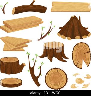 Tronc en bois. Bois de chauffage empilé, troncs d'arbres forestiers et tas de bois de bois de bois de bois isolé jeu vectoriel Illustration de Vecteur
