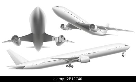 Des avions réalistes. Avion de passagers, avion de vol aérien et avion dans différentes vues illustration vectorielle isolée Illustration de Vecteur