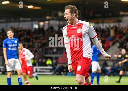 Spakenburg, Pays-Bas. 22 février 2020. Spakenburg, 22-02-2020, Sportpark de Westmaat, Tweede Divisie, IJsselmeervogels - GVV, saison 2019/2020, (C) IJsselmeervogels joueur Maikel de Harder pendant le match IJsselmeervogels - GVV Credit: Pro Shots/Alay Live News Banque D'Images