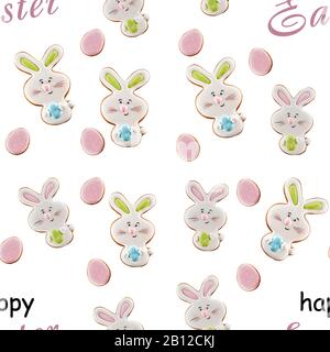 De la vue ci-dessus des cookies colorés au gingembre glacés isolés sur fond blanc avec des mots roses et noirs. Gros plan sur une délicieuse pâtisserie maison Banque D'Images