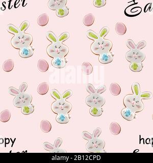 De la vue ci-dessus des cookies colorés au gingembre glacés isolés sur fond rose clair avec des mots noirs. Gros plan sur une délicieuse pâtisserie maison Banque D'Images