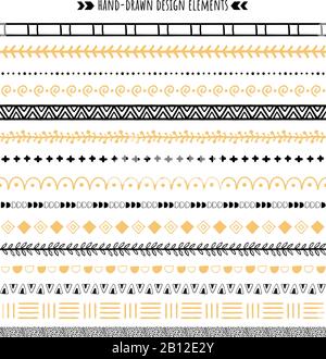 Brosse tribale. Ornements ethniques dessinés à la main, motif aztèque et ornement de hipster pinceaux à la frontière ensemble vectoriel Illustration de Vecteur