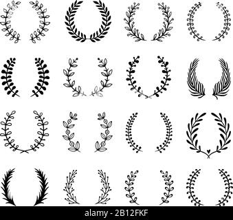 Couronne d'ornement de fleur. Couronnes de branche d'olive, cadre de feuille grecque et noblesse feuilles de laurier feuilles heraldry logo emblème de festival ensemble vectoriel Illustration de Vecteur