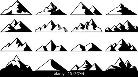 Icône Mountain Peak. Les montagnes du Tibet, les sommets des collines de berg et les icônes vectorielles du paysage de colline d'everest sont définies Illustration de Vecteur