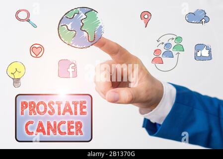 Écriture conceptuelle de la main montrant le cancer de la prostate. Concept signifiant cancer se développe dans la glande du système reproductif masculin Banque D'Images