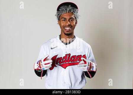 Cleveland Indians shortstop Francisco Lindor pose pour un portrait pendant la journée de photo le mercredi 19 février 2020 à Goodyear, Arizona, États-Unis. (Photo par IOS/ESPA-Images) Banque D'Images