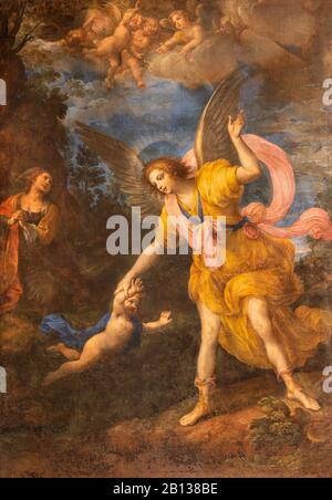 Ravenne, ITALIE - 28 JANVIER 2020: La peinture de l'ange gardien dans l'église Chiesa di Santa Maria del Porto par Vincenzo Spisano à partir de 17. Cent. Banque D'Images