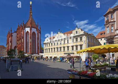 Place Du Marché Supérieur Avec Chapelle St Mary'S Et Falkenhaus, Würzburg, Basse-Franconie, Bavière, Allemagne, Europe Banque D'Images