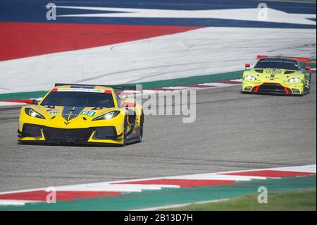 22 février 2020: Corvette Racing Jan Magnussen et Mike Rockenfeller LMGTE Pro #63 avec la Chevrolet Corvette C8.R à la pratique 1-FIA WEC Lone Star le Mans, circuit des Amériques à Austin, Texas. Mario Cantu/CSM Banque D'Images