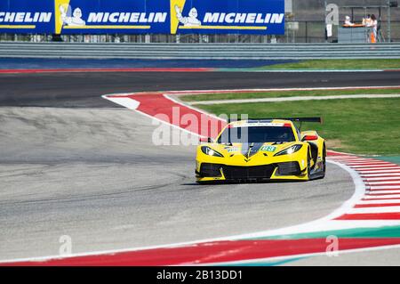 22 février 2020: Corvette Racing Jan Magnussen et Mike Rockenfeller LMGTE Pro #63 avec la Chevrolet Corvette C8.R à la pratique 1-FIA WEC Lone Star le Mans, circuit des Amériques à Austin, Texas. Mario Cantu/CSM Banque D'Images