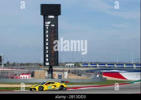 22 février 2020: Corvette Racing Jan Magnussen et Mike Rockenfeller LMGTE Pro #63 avec la Chevrolet Corvette C8.R à la pratique 1-FIA WEC Lone Star le Mans, circuit des Amériques à Austin, Texas. Mario Cantu/CSM Banque D'Images