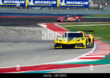 22 février 2020: Corvette Racing Jan Magnussen et Mike Rockenfeller LMGTE Pro #63 avec la Chevrolet Corvette C8.R à la pratique 1-FIA WEC Lone Star le Mans, circuit des Amériques à Austin, Texas. Mario Cantu/CSM Banque D'Images