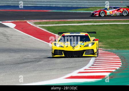 22 février 2020: Corvette Racing Jan Magnussen et Mike Rockenfeller LMGTE Pro #63 avec la Chevrolet Corvette C8.R à la pratique 1-FIA WEC Lone Star le Mans, circuit des Amériques à Austin, Texas. Mario Cantu/CSM Banque D'Images