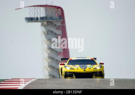 22 février 2020: Corvette Racing Jan Magnussen et Mike Rockenfeller LMGTE Pro #63 avec la Chevrolet Corvette C8.R à la pratique 2-FIA WEC Lone Star le Mans, circuit des Amériques à Austin, Texas. Mario Cantu/CSM Banque D'Images