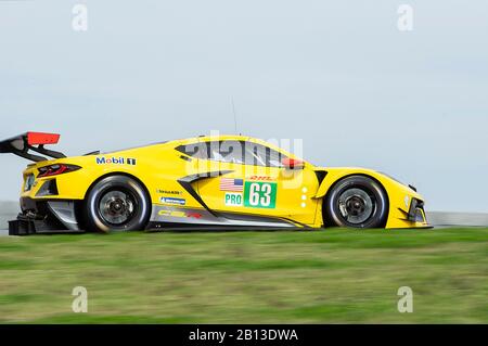 22 février 2020: Corvette Racing Jan Magnussen et Mike Rockenfeller LMGTE Pro #63 avec la Chevrolet Corvette C8.R à la pratique 2-FIA WEC Lone Star le Mans, circuit des Amériques à Austin, Texas. Mario Cantu/CSM Banque D'Images