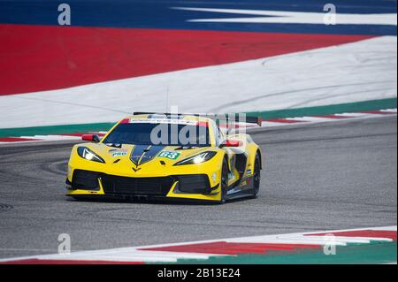 22 février 2020: Corvette Racing Jan Magnussen et Mike Rockenfeller LMGTE Pro #63 avec la Chevrolet Corvette C8.R à la pratique 1-FIA WEC Lone Star le Mans, circuit des Amériques à Austin, Texas. Mario Cantu/CSM Banque D'Images