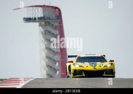 22 février 2020: Corvette Racing Jan Magnussen et Mike Rockenfeller LMGTE Pro #63 avec la Chevrolet Corvette C8.R à la pratique 2-FIA WEC Lone Star le Mans, circuit des Amériques à Austin, Texas. Mario Cantu/CSM Banque D'Images