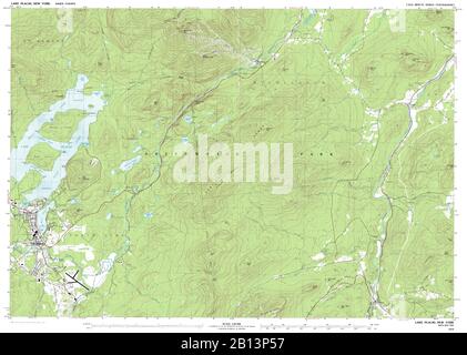 Vue très détaillée de la carte topographique de 1979 pour le lac Placid, NY Banque D'Images