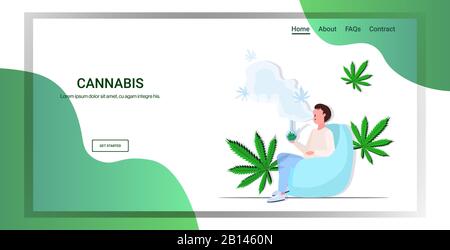 homme fumer du cannabis avec bong marijuana légalisation drogue consommation concept pleine longueur horizontale copie espace illustration vectorielle Illustration de Vecteur