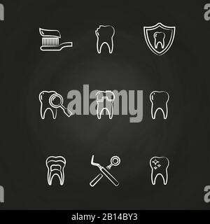 Jeu d'icônes dentaires - icônes de ligne de dents sur tableau de surveillance. Dessin d'icônes de jeu dentaire, illustration vectorielle Illustration de Vecteur