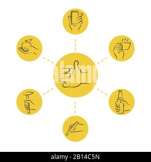 Concept de ligne mince fraîche - icônes à main avec outils et nourriture. Illustration vectorielle Illustration de Vecteur