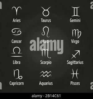 Signes Zodiac blancs sur l'illustration vectorielle de tableau noir Illustration de Vecteur