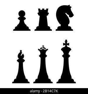 Les figurines d'échecs noires silhouettes isolées sur le blanc. Illustration de la figure d'échecs vectoriels Illustration de Vecteur