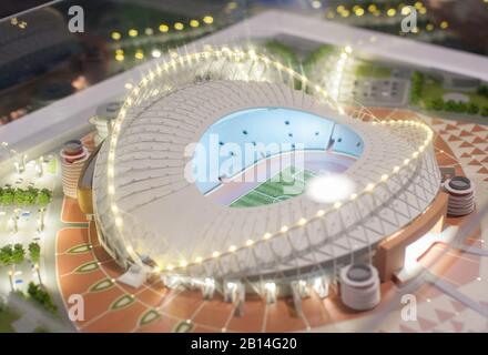 4 Décembre 2017 Moscou, Russie. La maquette du stade international Khalifa au cours duquel les matchs de la coupe du monde de la FIFA 2022 au Qatar seront hel Banque D'Images