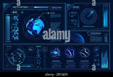 Interface hud futuriste. Illustration d'arrière-plan de l'interface utilisateur hologramme future, du globe interactif et du vecteur d'écran Cyber SKY fi Illustration de Vecteur