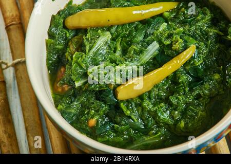 Trinidadien Callaloo, crémeux, fondre dans votre bouche, à base de légumes verts, plat de coconutty, sud des Caraïbes, Trinité-et-Tobago Banque D'Images