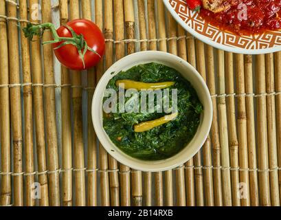 Trinidadien Callaloo, crémeux, fondre dans votre bouche, à base de légumes verts, plat de coconutty, sud des Caraïbes, Trinité-et-Tobago Banque D'Images