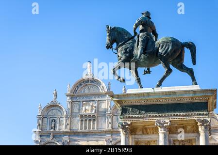 Statue De Bartolomeo Colleoni, Venise, Italie. Monument Renaissance du XVe siècle sur Campo Santi Giovanni dans le centre de Venise. Ancienne place de Venise dans Banque D'Images