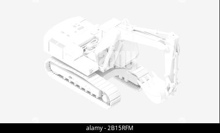 Rendu tridimensionnel d'un modèle informatique d'une pelle hydraulique isolée sur un fond gris Banque D'Images