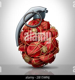 Risque de caillots de sang et trace de danger pour la santé ou de thrombose illustration médicale comme un groupe de cellules de sang humaines s'est clampé ensemble par des plaquettes collantes. Banque D'Images