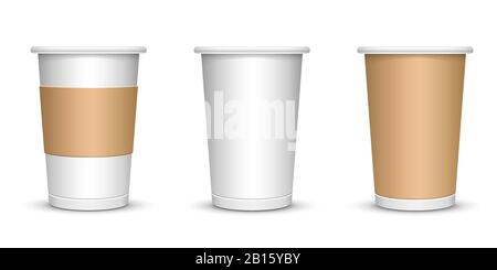 Maquette d'une tasse à café en carton sur fond blanc isolé. Illustration de Vecteur