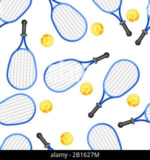 Motif sans coutures avec raquettes de tennis et balles de style plat. Illustration de Vecteur