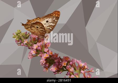 Faible poly illustration d'un papillon sur une tige de fleurs avec un fond Banque D'Images