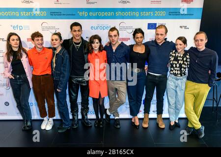 Ella Rumpf (Suisse), Levan Gelbakhiani (Géorgie), Victoria Carmen Sonne (Danemark), Bilal Wahib (Pays-Bas), Joana Ribeiro (Portugal), Jonas Dassler (Deutschaknd), Zita Hanrot (France), Paaru Oja (Estonie), Martina Apostolova (Bulgarie) et Bartosz Bielenia (Pologne) lors de la présentation European Shooting Stars 2020 au Berlinale 2020/70ème Festival International du Film de Berlin dans le salon Audi Berlinale. Berlin, 22 février 2020 | utilisation dans le monde entier Banque D'Images