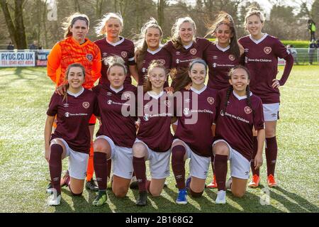 Milngavie, Royaume-Uni. 23 février 2020. Cœur de l'équipe de Midlothian devant la Scottish Building Society Scottish Women's Premier League 1 Fixture Rangers FC vs Heart of Midlothian FC au Hummel Training Center, Glasgow, 23 février 2020 | Credit: Colin Poultney/Alay Live News Banque D'Images