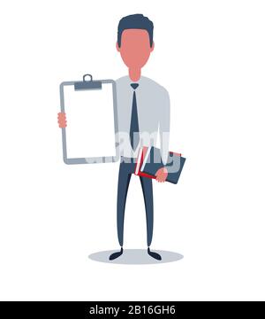 Homme d'affaires ou greffier. Personnage masculin dans un style simple et tendance avec des objets, illustration vectorielle plate. Illustration de Vecteur