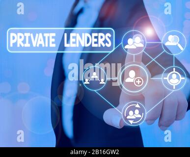 Panneau texte indiquant les prêteurs privés. Texte de photo d'entreprise une démonstration ou une organisation qui prête de l'argent à montrer Banque D'Images