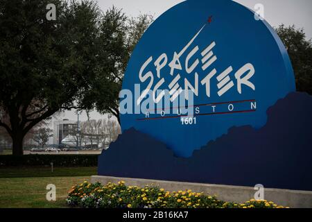Houston, Texas - 11 février 2020: Centre spatial de la NASA près du panneau d'affichage Banque D'Images