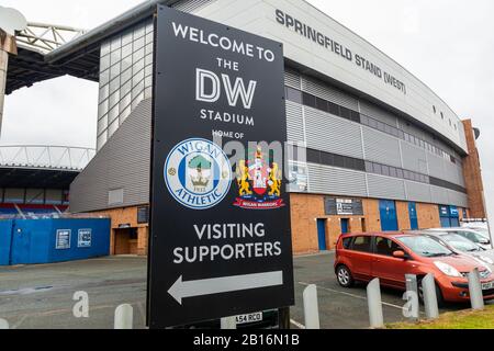 Panneau de stand de Springfield pour les supporters invités stade DW à Wigan Lancashire juillet 2019 Banque D'Images