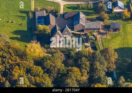 Photo aérienne, château animé, Maison Steinfunder, quartier Schmalbroich, Kempen, Bas-Rhin, Rhénanie-du-Nord-Westphalie, Allemagne, Une Haus Steinfunder, arche Banque D'Images